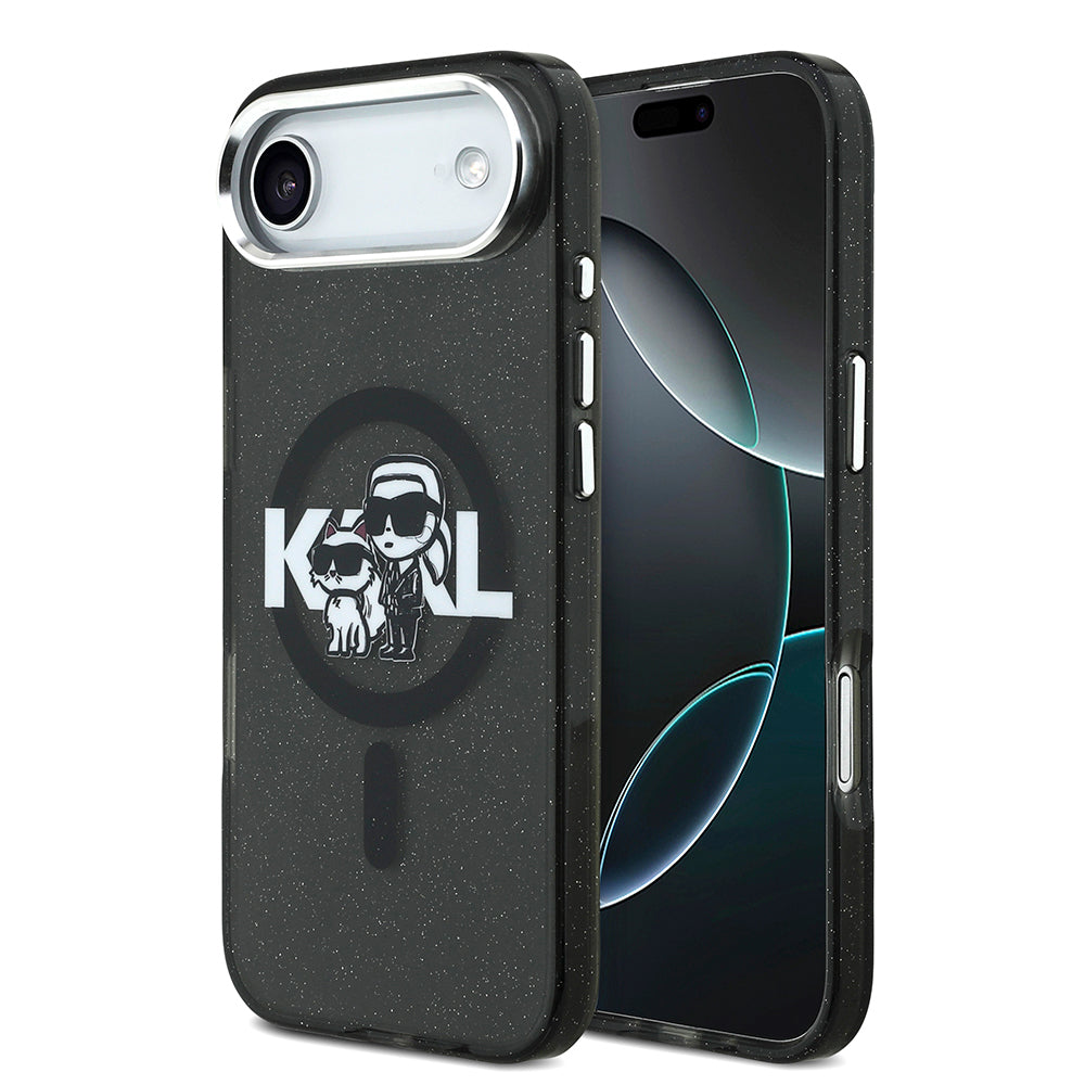 Apple iPhone 17 Air Kılıf Karl Lagerfeld Orjinal Lisanslı Parlayan Simli Karl & Choupette Sketch Logo Kapak - Görsel 2