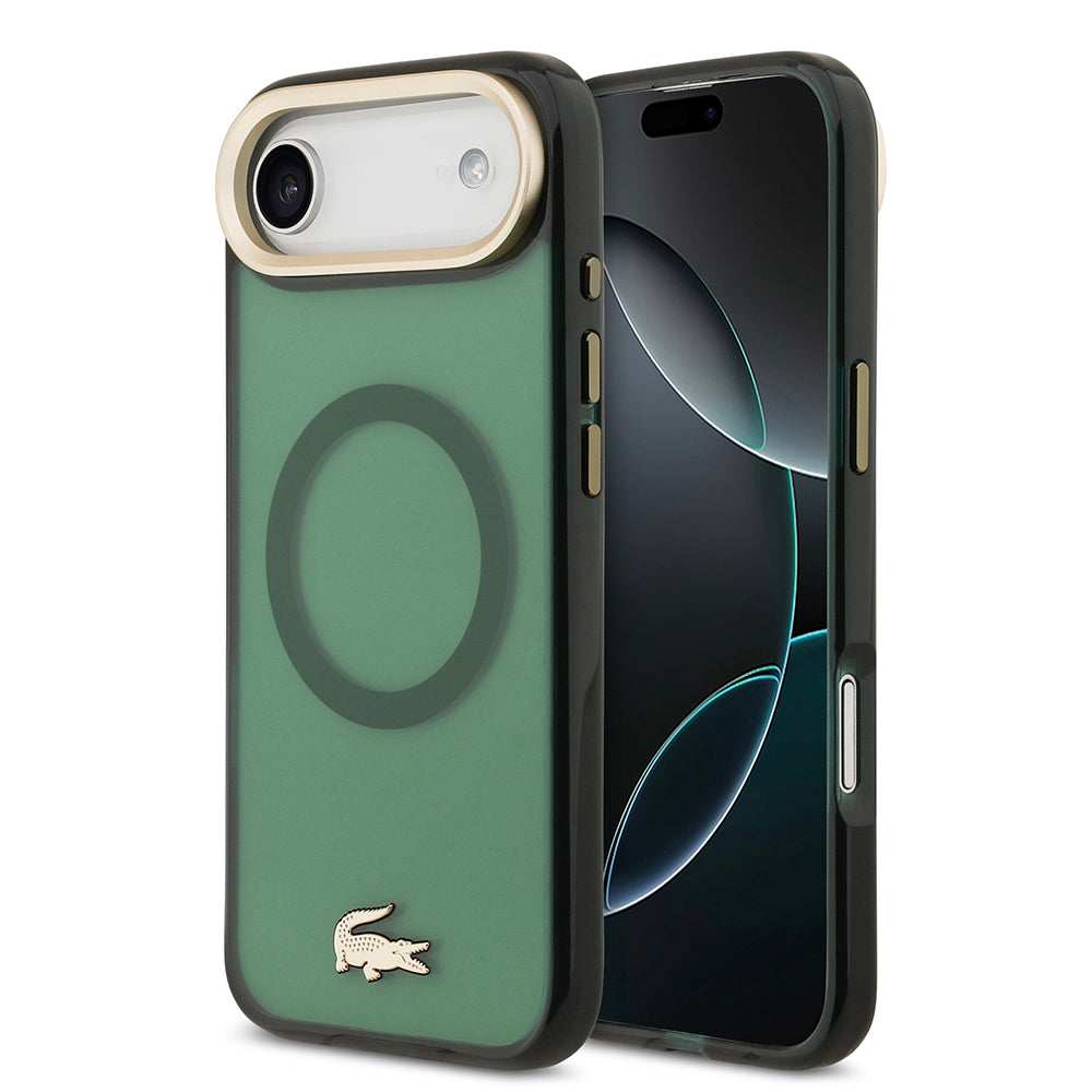 Apple iPhone 17 Air Kılıf Lacoste Orjinal Lisanslı M-safe Şarj Özellikli Gold Timsah Logolu Buzlu Kapak - Görsel 2