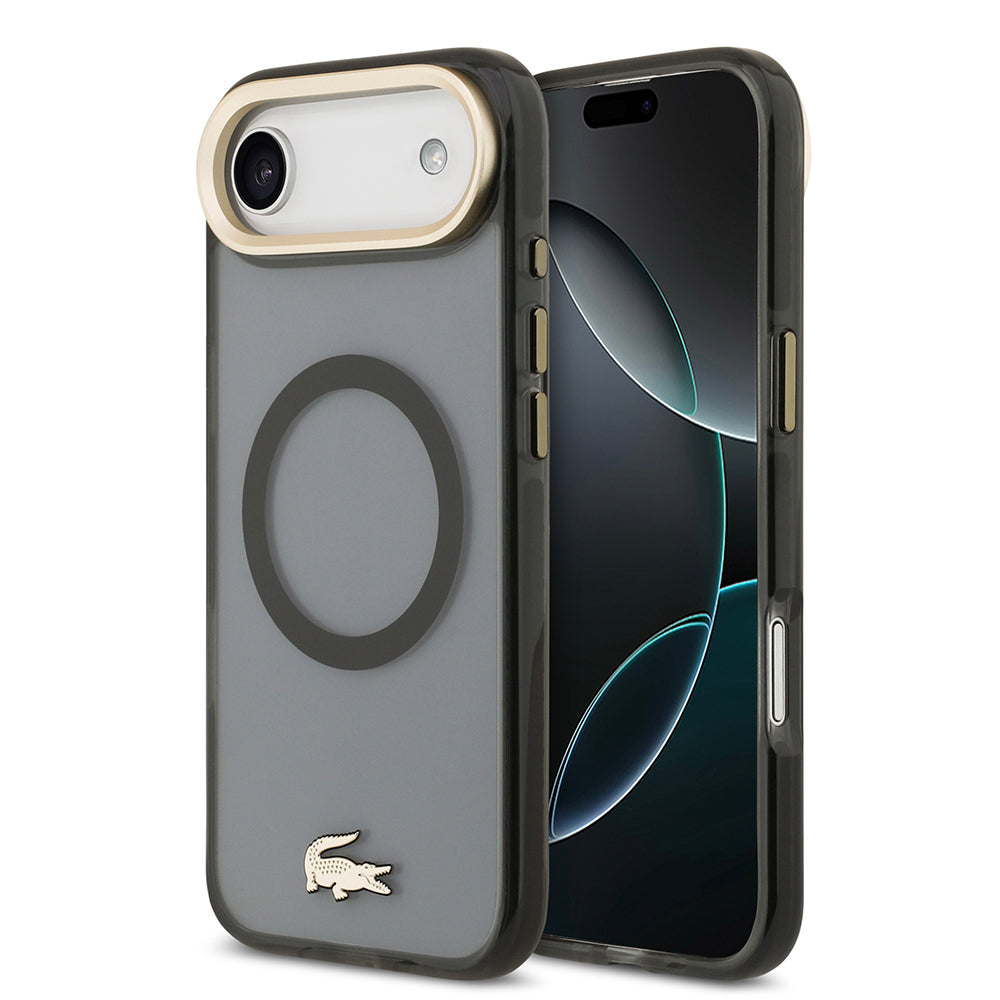 Apple iPhone 17 Air Kılıf Lacoste Orjinal Lisanslı M-safe Şarj Özellikli Gold Timsah Logolu Buzlu Kapak - Görsel 3