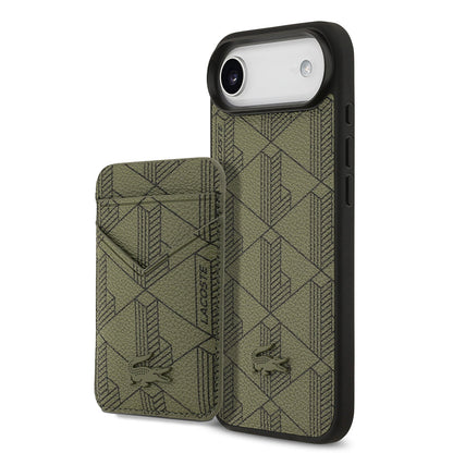Apple iPhone 17 Air Kılıf Lacoste Orjinal Lisanslı M-safe Şarj Özellikli PU Deri Tasarımlı Kartlıklı Karışık Monogram Desenli Kapak - Görsel 3