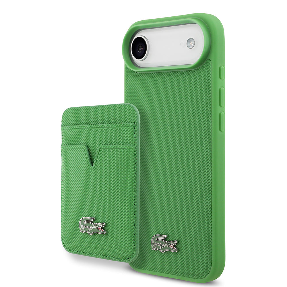 Apple iPhone 17 Air Kılıf Lacoste Orjinal Lisanslı M-safe Şarj Özellikli PU Pike Desenli Metal Logolu Kartlıklı Kapak - Görsel 3