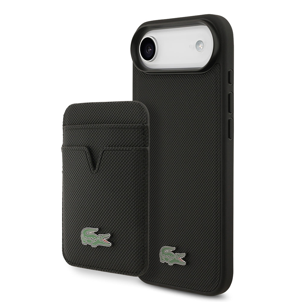 Apple iPhone 17 Air Kılıf Lacoste Orjinal Lisanslı M-safe Şarj Özellikli PU Pike Desenli Metal Logolu Kartlıklı Kapak - Görsel 2