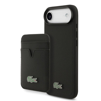 Apple iPhone 17 Air Kılıf Lacoste Orjinal Lisanslı M-safe Şarj Özellikli PU Pike Desenli Metal Logolu Kartlıklı Kapak - Görsel 2