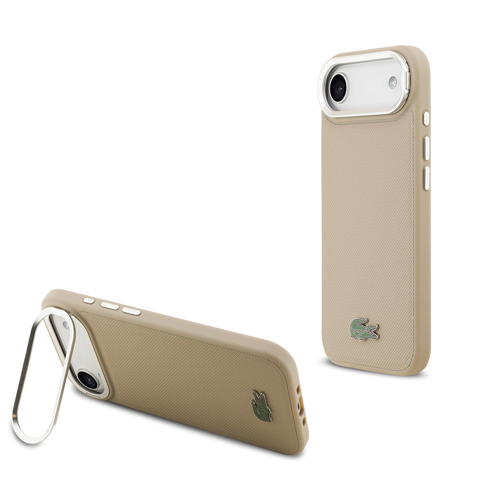 Apple iPhone 17 Air Kılıf Lacoste Orjinal Lisanslı M-safe Şarj Özellikli PU Pike Desenli Standlı Metal Logolu Kapak - Görsel 3