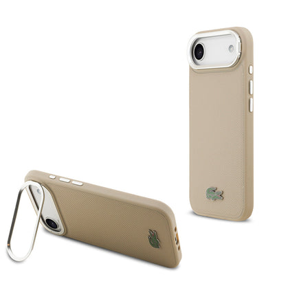 Apple iPhone 17 Air Kılıf Lacoste Orjinal Lisanslı M-safe Şarj Özellikli PU Pike Desenli Standlı Metal Logolu Kapak - Görsel 3