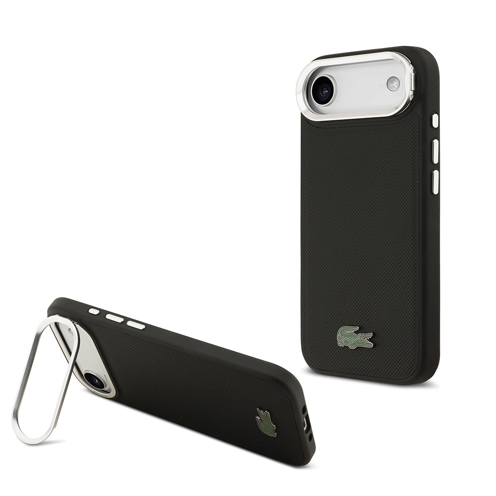 Apple iPhone 17 Air Kılıf Lacoste Orjinal Lisanslı M-safe Şarj Özellikli PU Pike Desenli Standlı Metal Logolu Kapak - Görsel 2