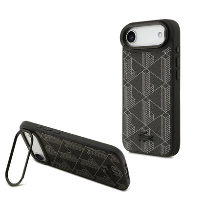Apple iPhone 17 Air Kılıf Lacoste Orjinal Lisanslı M-safe Şarj Özellikli Standlı PU Deri Karışık Monogram Desenli Kapak - Görsel 2