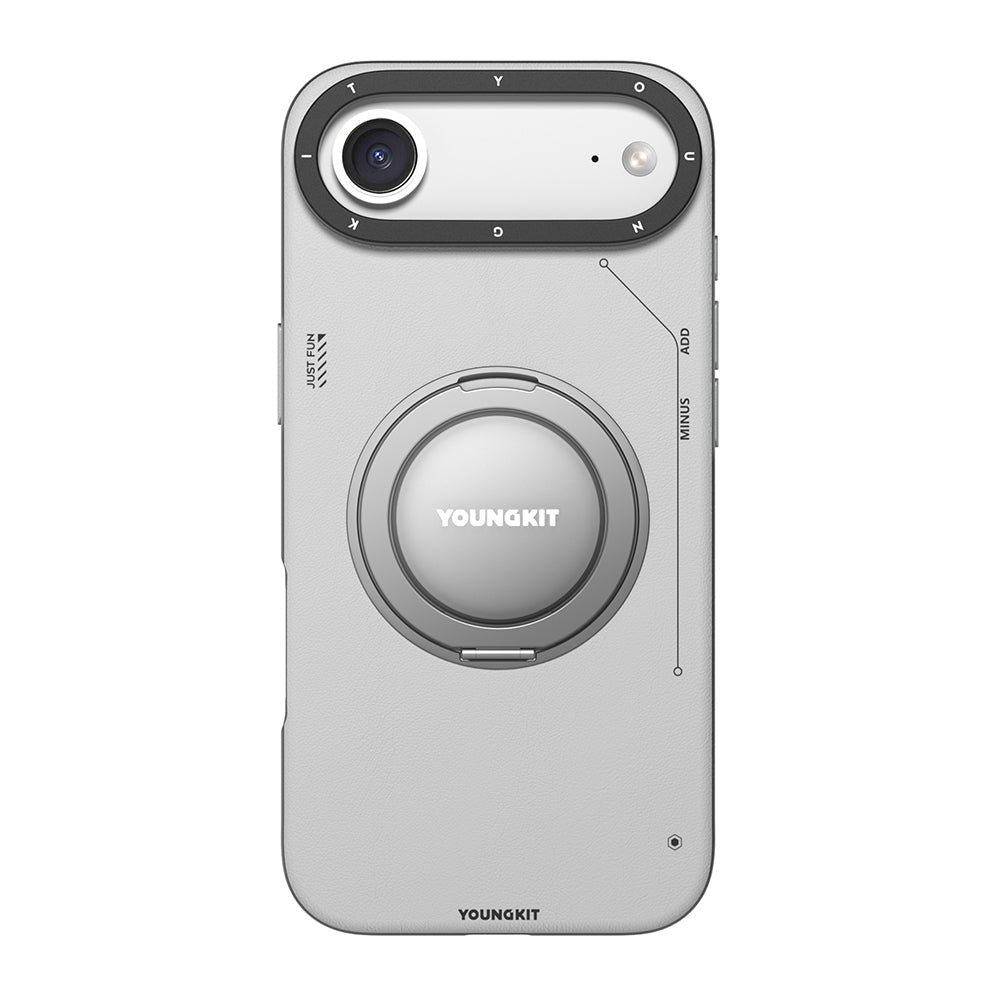 Apple iPhone 17 Air Kılıf M-safe Şarj Özellikli 360 Derece Standlı Basit Mat Deri Desenli Youngkit Tech Leather Serisi Kapak - Görsel 4
