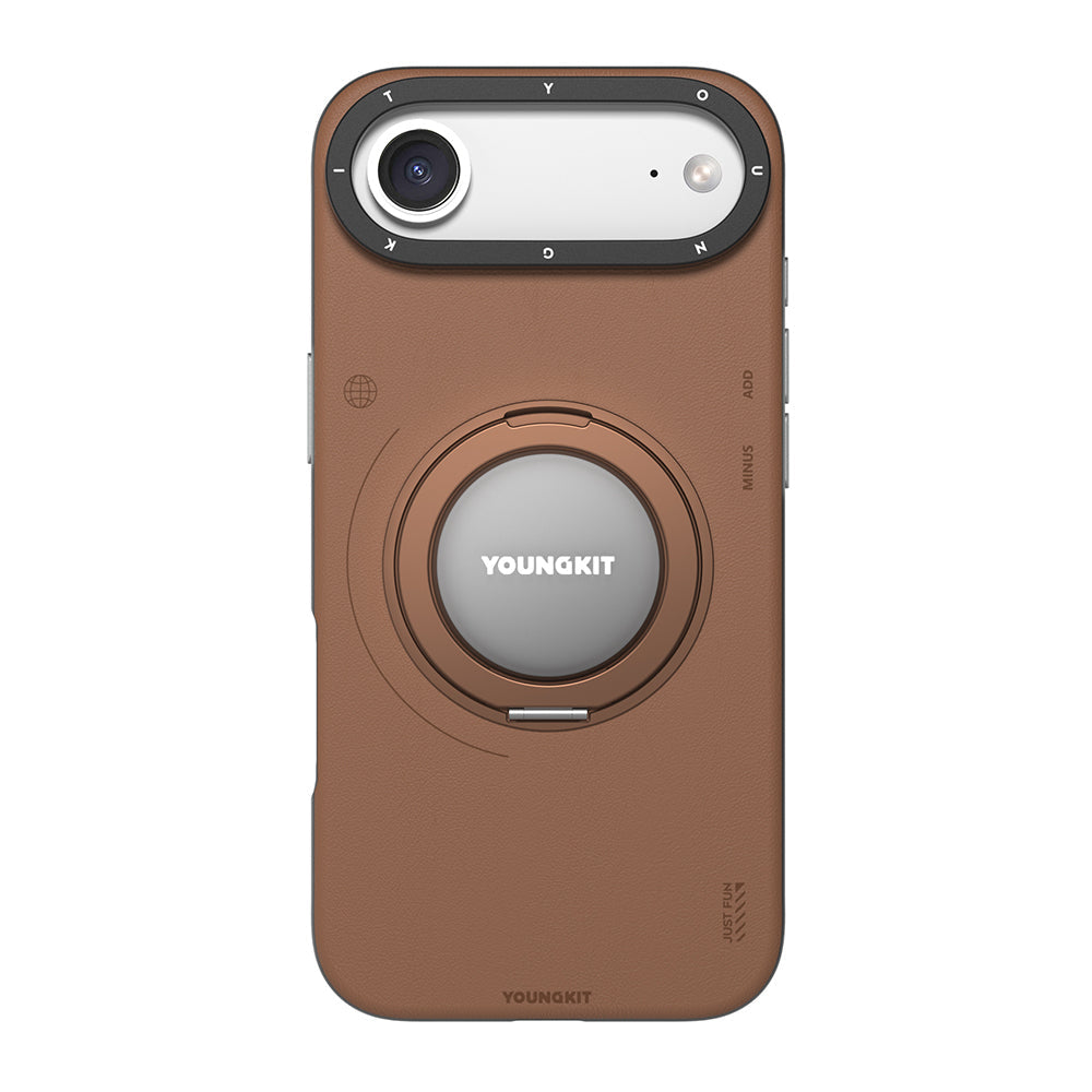 Apple iPhone 17 Air Kılıf M-safe Şarj Özellikli 360 Derece Standlı Basit Mat Deri Desenli Youngkit Tech Leather Serisi Kapak - Görsel 2