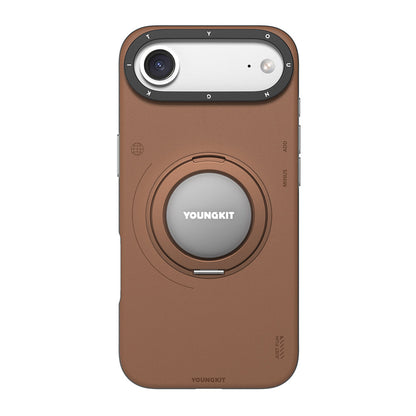 Apple iPhone 17 Air Kılıf M-safe Şarj Özellikli 360 Derece Standlı Basit Mat Deri Desenli Youngkit Tech Leather Serisi Kapak - Görsel 2
