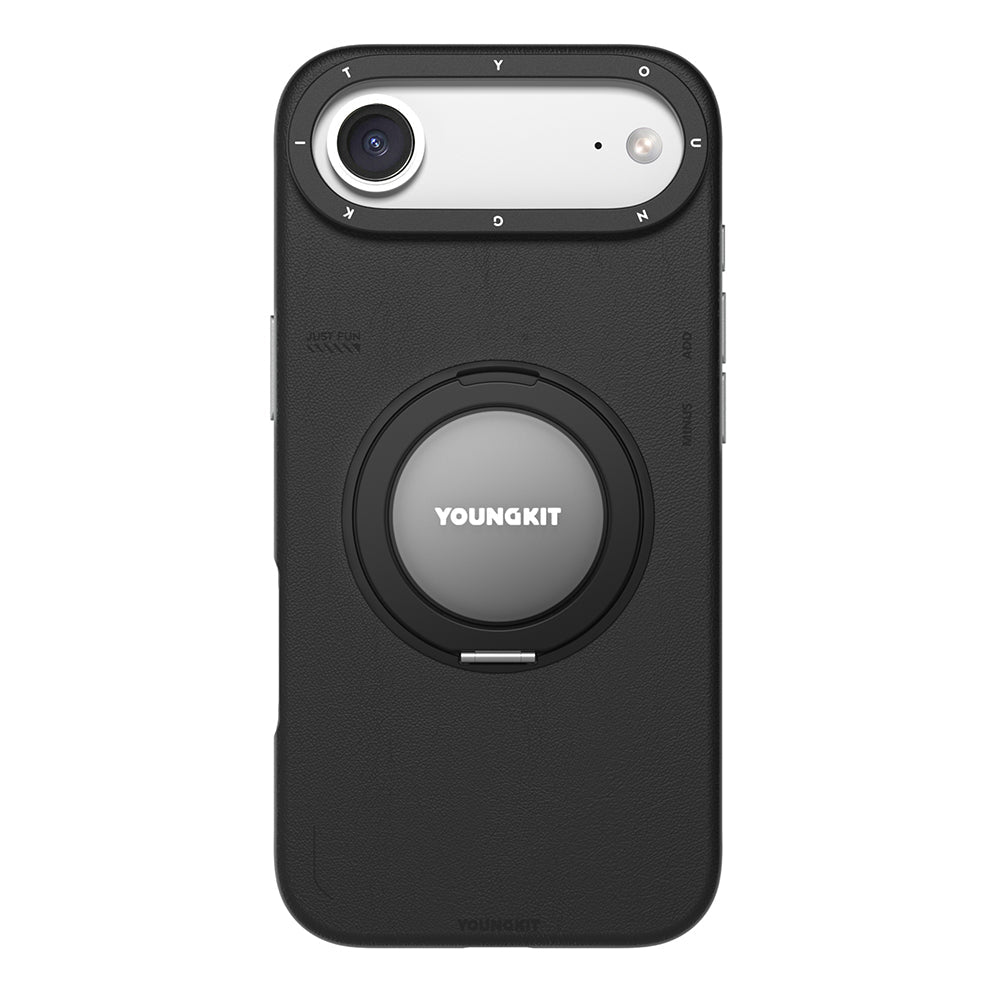 Apple iPhone 17 Air Kılıf M-safe Şarj Özellikli 360 Derece Standlı Basit Mat Deri Desenli Youngkit Tech Leather Serisi Kapak - Görsel 3