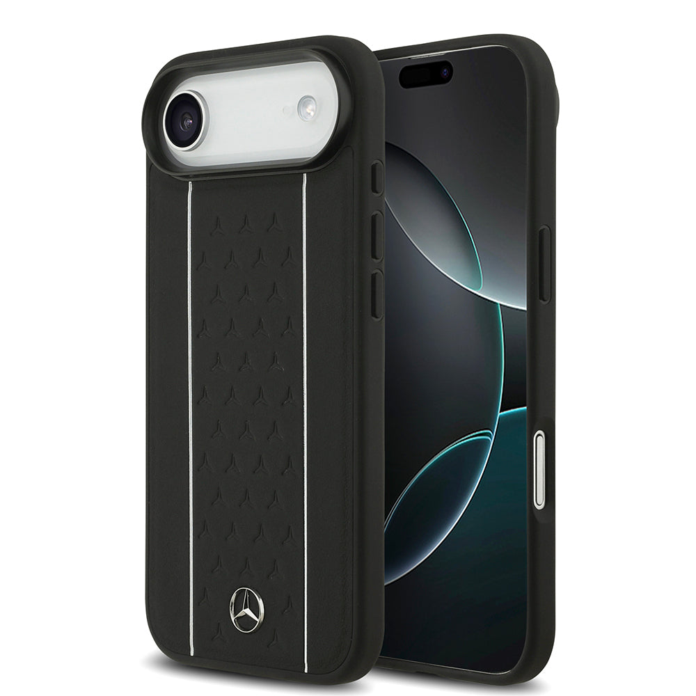 Apple iPhone 17 Air Kılıf Mercedes Benz Orjinal Lisanslı M-safe Şarj Özellikli Şeritli Yıldız Desenli Metal Logolu Deri Kapak - Görsel 2