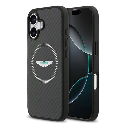 Apple iPhone 17 Kılıf Aston Martin Orjinal Lisanslı M-safe Şarj Özellikli Karbon Fiber Kevlar Kapak