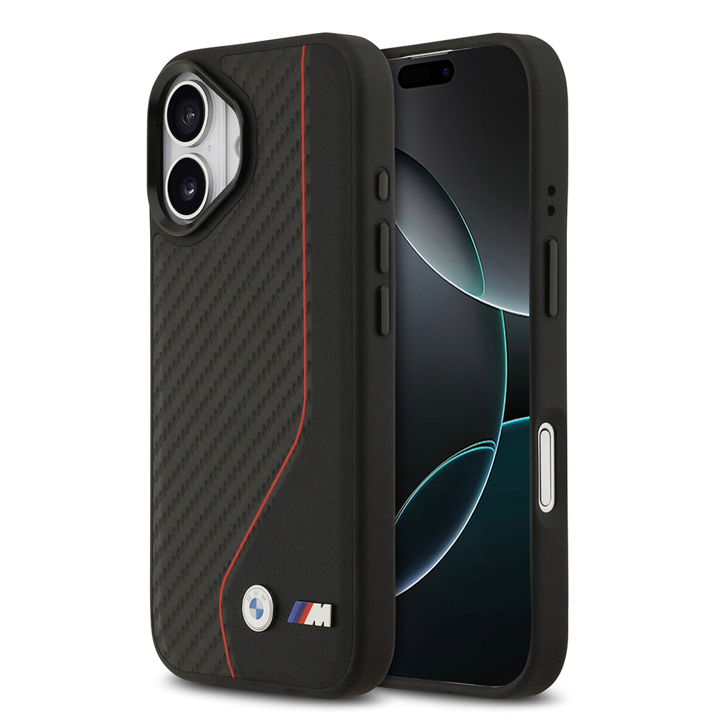 Apple iPhone 17 Kılıf BMW Orjinal Lisanslı M-safe Şarj Özellikli Metal BMW ve M Logolu PU Karbon Tasarımlı Kapak