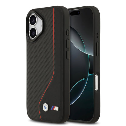 Apple iPhone 17 Kılıf BMW Orjinal Lisanslı M-safe Şarj Özellikli Metal BMW ve M Logolu PU Karbon Tasarımlı Kapak - Görsel 2