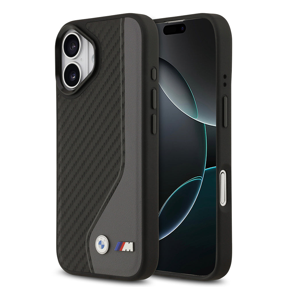 Apple iPhone 17 Kılıf BMW Orjinal Lisanslı M-safe Şarj Özellikli Metal BMW ve M Logolu PU Karbon Tasarımlı Kapak - Görsel 3