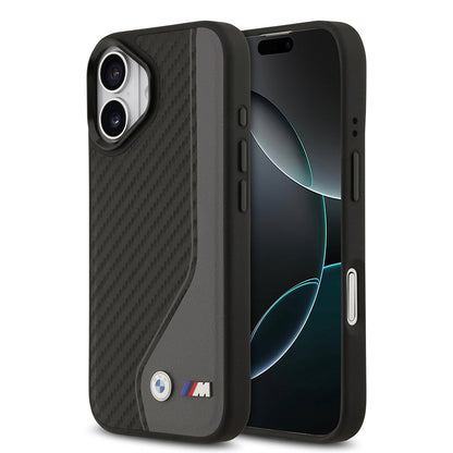 Apple iPhone 17 Kılıf BMW Orjinal Lisanslı M-safe Şarj Özellikli Metal BMW ve M Logolu PU Karbon Tasarımlı Kapak - Görsel 3