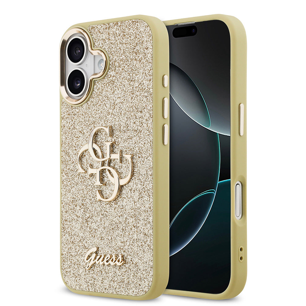 Apple iPhone 17 Kılıf Guess Orjinal Lisanslı 4G Büyük Metal Kamera Çerçeveli ve Logolu Glitter Kapak - Görsel 2