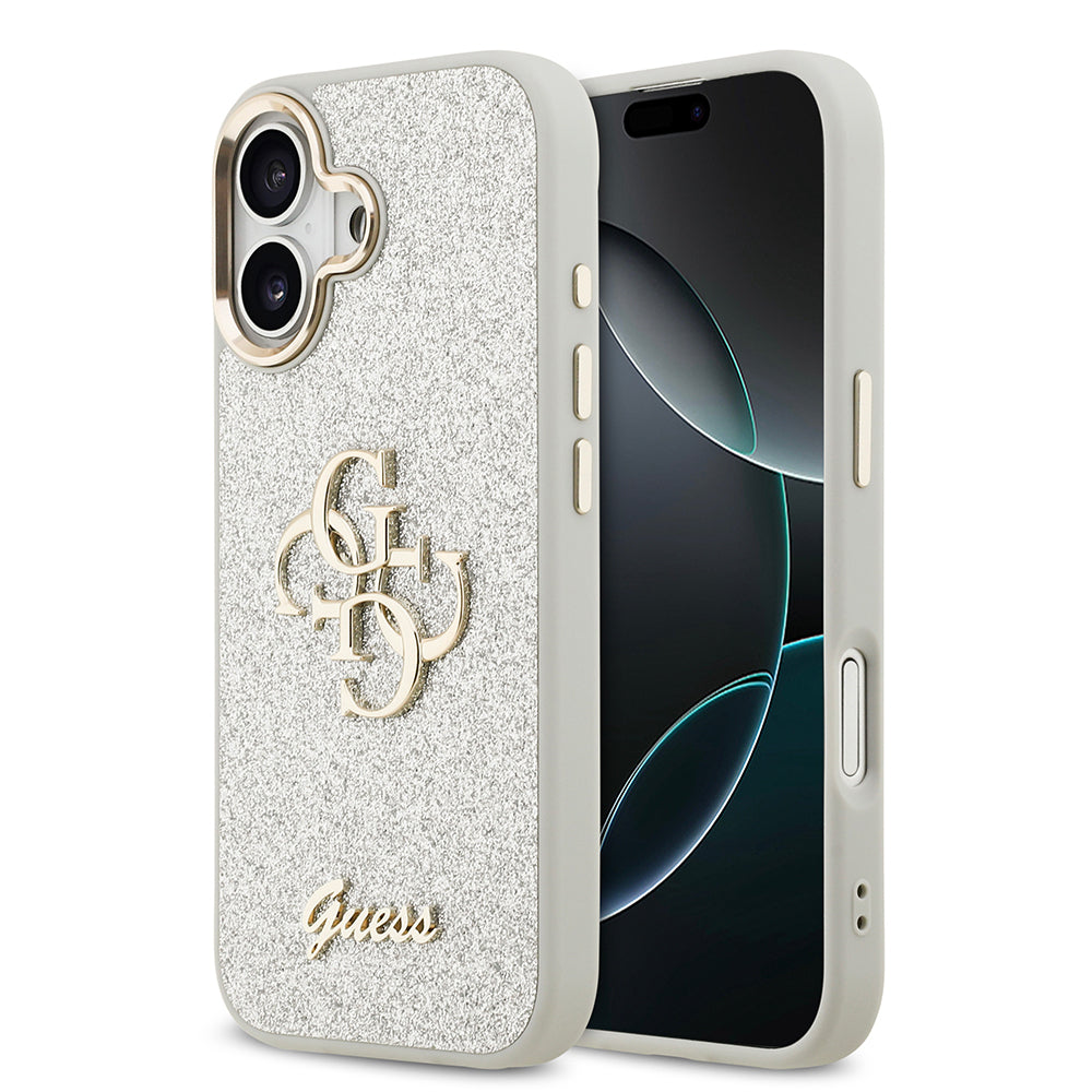 Apple iPhone 17 Kılıf Guess Orjinal Lisanslı 4G Büyük Metal Kamera Çerçeveli ve Logolu Glitter Kapak - Görsel 4