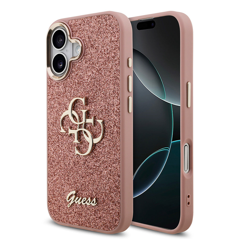 Apple iPhone 17 Kılıf Guess Orjinal Lisanslı 4G Büyük Metal Kamera Çerçeveli ve Logolu Glitter Kapak - Görsel 5