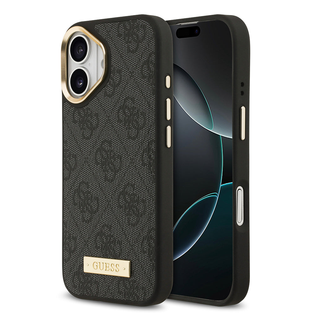 Apple iPhone 17 Kılıf Guess Orjinal Lisanslı M-safe Şarj Özellikli 4G Desenli PU Metal Plaka Klasik Logolu Kapak - Görsel 3