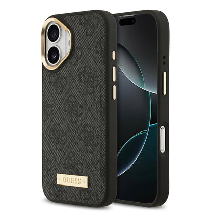 Apple iPhone 17 Kılıf Guess Orjinal Lisanslı M-safe Şarj Özellikli 4G Desenli PU Metal Plaka Klasik Logolu Kapak - Görsel 3