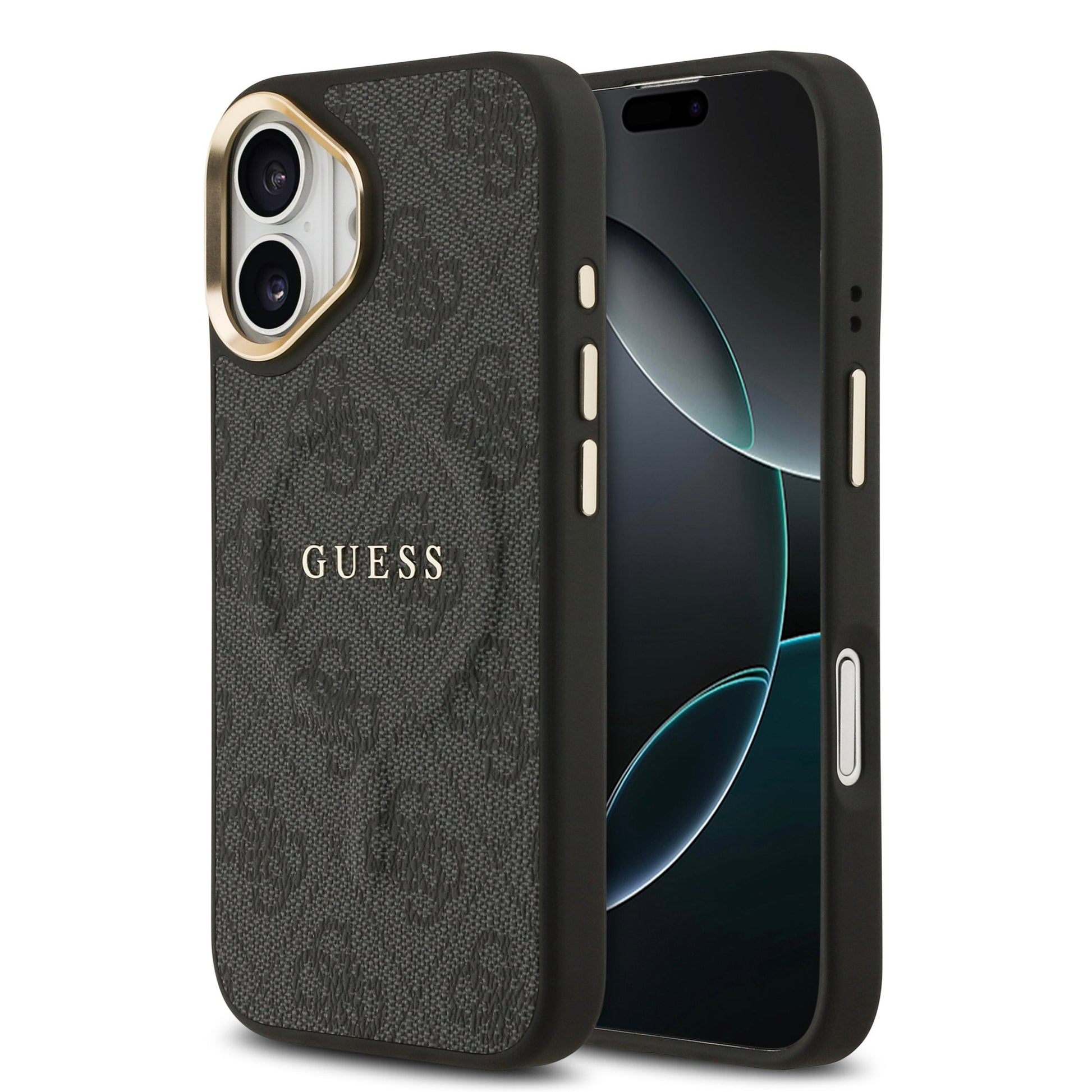 Apple iPhone 17 Kılıf Guess Orjinal Lisanslı M-safe Şarj Özellikli Gold Metal Kamera Çerçeveli PU Deri 4G Desenli Yazı Logolu Kapak - Görsel 2