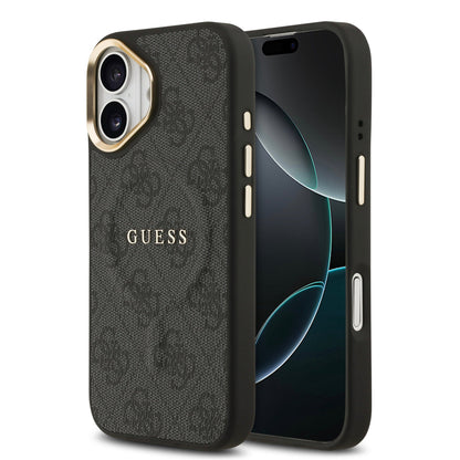 Apple iPhone 17 Kılıf Guess Orjinal Lisanslı M-safe Şarj Özellikli Gold Metal Kamera Çerçeveli PU Deri 4G Desenli Yazı Logolu Kapak - Görsel 2