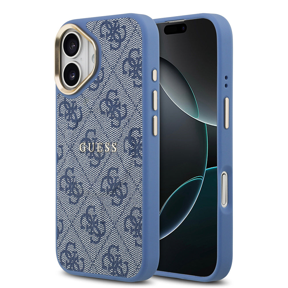 Apple iPhone 17 Kılıf Guess Orjinal Lisanslı M-safe Şarj Özellikli Gold Metal Kamera Çerçeveli PU Deri 4G Desenli Yazı Logolu Kapak - Görsel 4