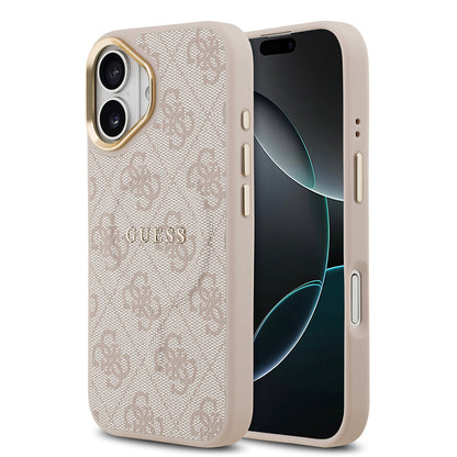 Apple iPhone 17 Kılıf Guess Orjinal Lisanslı M-safe Şarj Özellikli Gold Metal Kamera Çerçeveli PU Deri 4G Desenli Yazı Logolu Kapak - Görsel 5