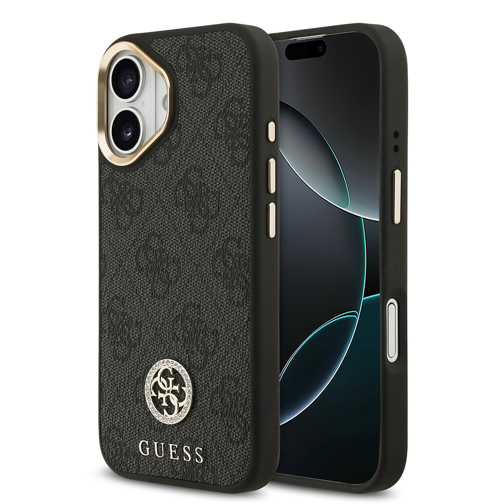 Apple iPhone 17 Kılıf Guess Orjinal Lisanslı M-safe Şarj Özellikli Gold Metal Kamera Çerçeveli Taşlı 4G Logolu Kapak - Görsel 2