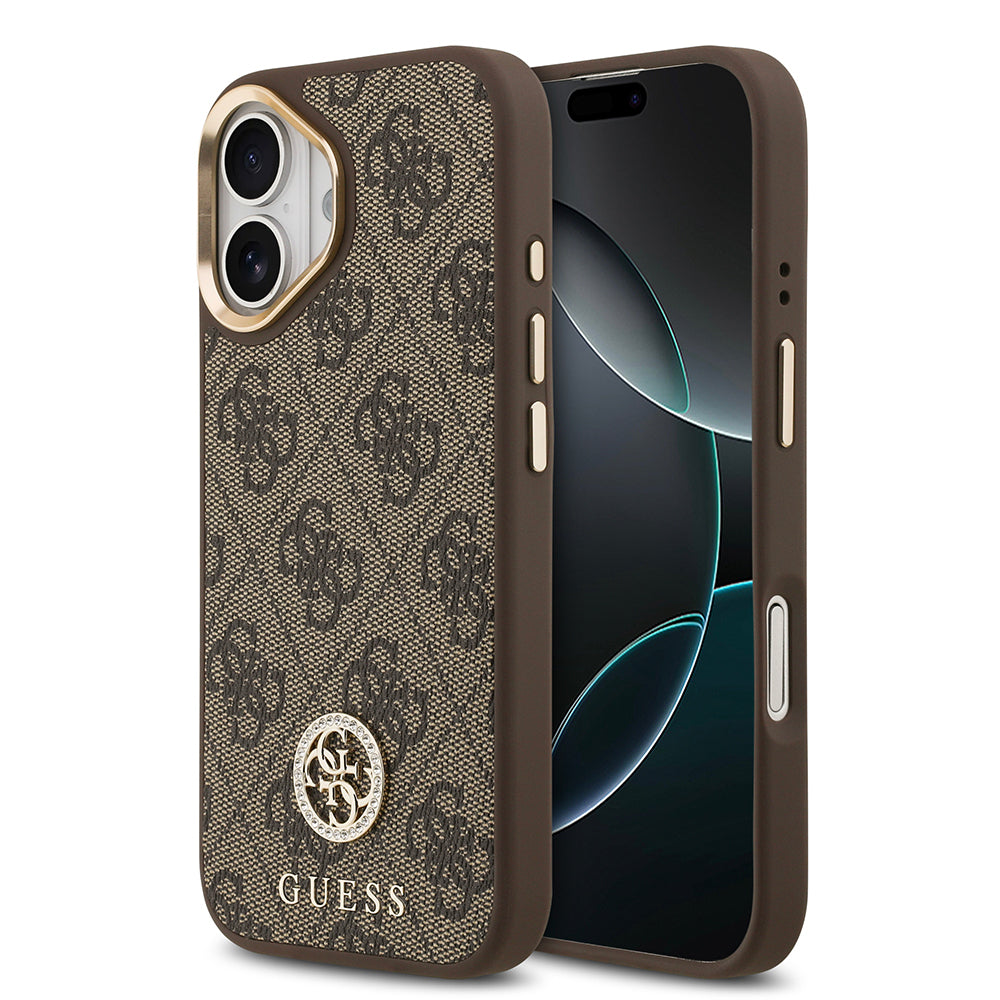 Apple iPhone 17 Kılıf Guess Orjinal Lisanslı M-safe Şarj Özellikli Gold Metal Kamera Çerçeveli Taşlı 4G Logolu Kapak - Görsel 3