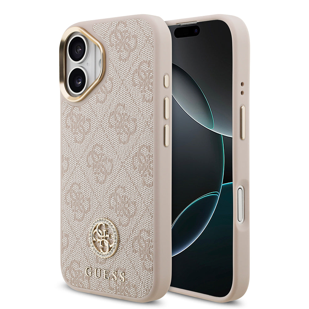 Apple iPhone 17 Kılıf Guess Orjinal Lisanslı M-safe Şarj Özellikli Gold Metal Kamera Çerçeveli Taşlı 4G Logolu Kapak - Görsel 4
