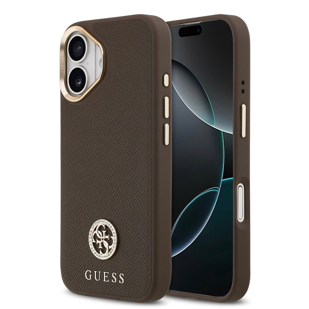 Apple iPhone 17 Kılıf Guess Orjinal Lisanslı M-safe Şarj Özellikli Grained Yazı ve Taşlı 4G Logolu Kapak - Görsel 4