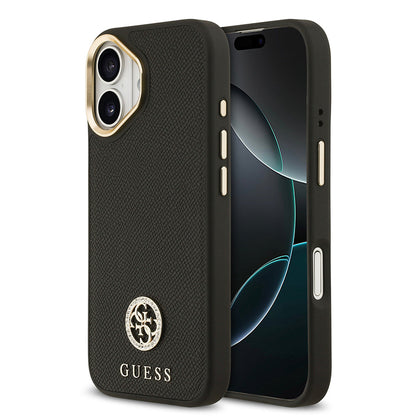 Apple iPhone 17 Kılıf Guess Orjinal Lisanslı M-safe Şarj Özellikli Grained Yazı ve Taşlı 4G Logolu Kapak - Görsel 3