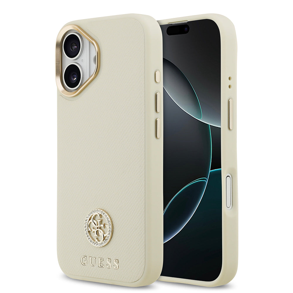 Apple iPhone 17 Kılıf Guess Orjinal Lisanslı M-safe Şarj Özellikli Grained Yazı ve Taşlı 4G Logolu Kapak - Görsel 2