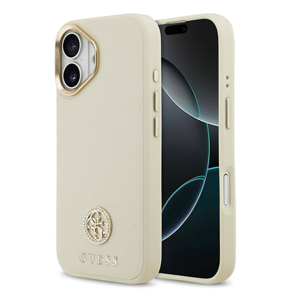 Apple iPhone 17 Kılıf Guess Orjinal Lisanslı M-safe Şarj Özellikli Grained Yazı ve Taşlı 4G Logolu Kapak - Görsel 2