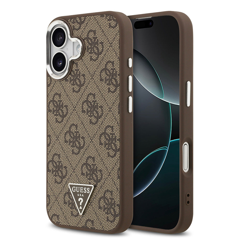 Apple iPhone 17 Kılıf Guess Orjinal Lisanslı M-safe Şarj Özellikli Gümüş Metal Kamera Çerçeveli Üçgen Logo 4G Desenli Kapak - Görsel 3