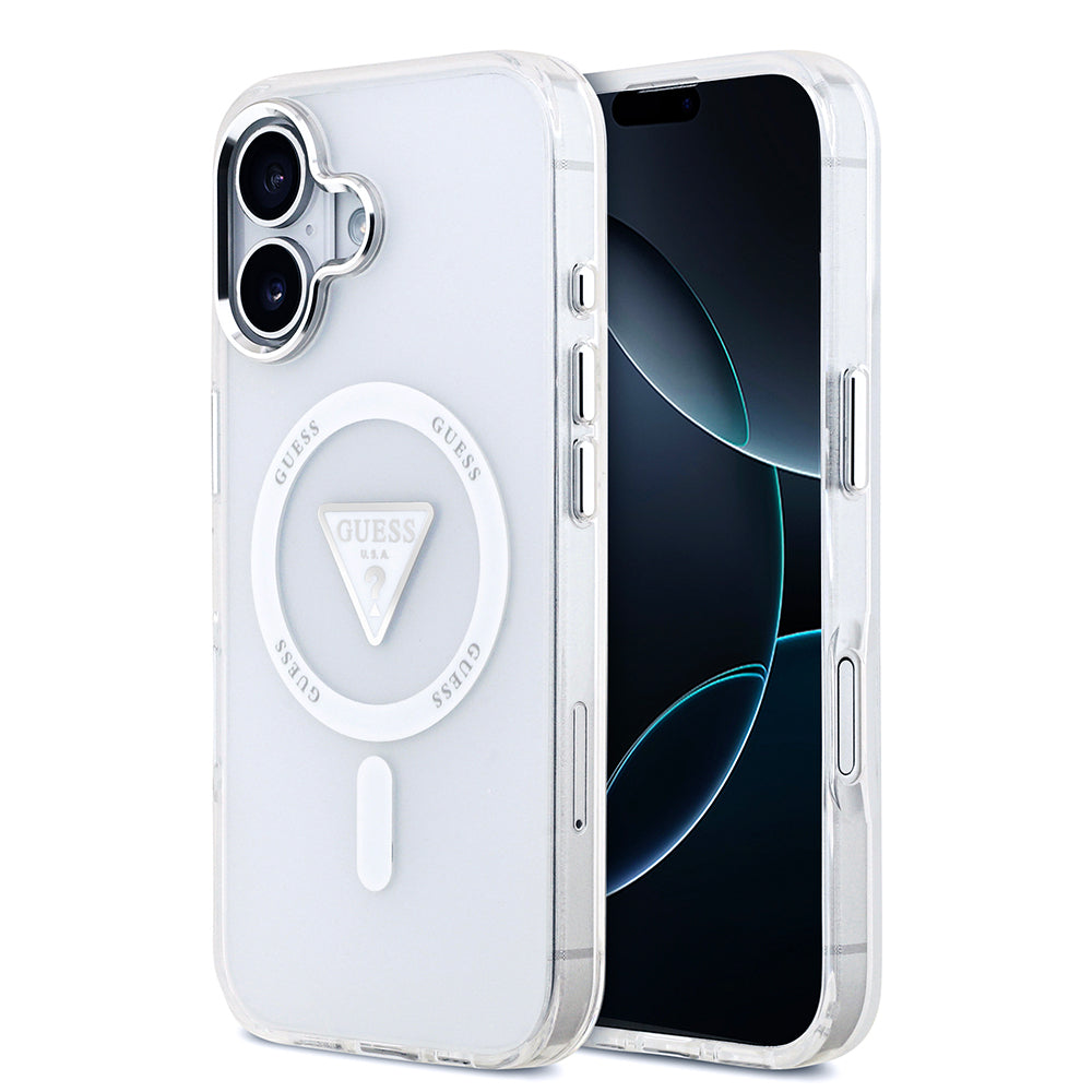 Apple iPhone 17 Kılıf Guess Orjinal Lisanslı M-safe Şarj Özellikli IML Baskılı Üçgen Logolu Metal Kamera Çerçeveli Kapak - Görsel 2