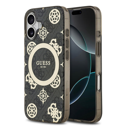 Apple iPhone 17 Kılıf Guess Orjinal Lisanslı M-safe Şarj Özellikli IML Peony ve 4G Desenli Klasik Logolu Kapak - Görsel 4