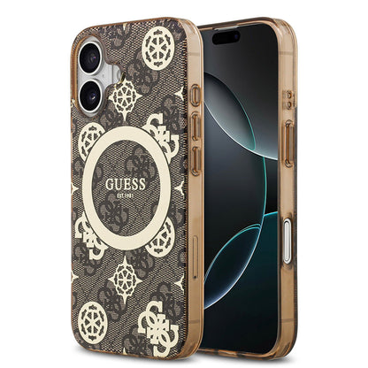 Apple iPhone 17 Kılıf Guess Orjinal Lisanslı M-safe Şarj Özellikli IML Peony ve 4G Desenli Klasik Logolu Kapak - Görsel 2