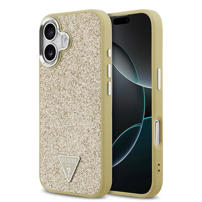 Apple iPhone 17 Kılıf Guess Orjinal Lisanslı M-safe Şarj Özellikli Metal Kamera Çerçeveli Üçgen Logolu Glitter Kapak - Görsel 5