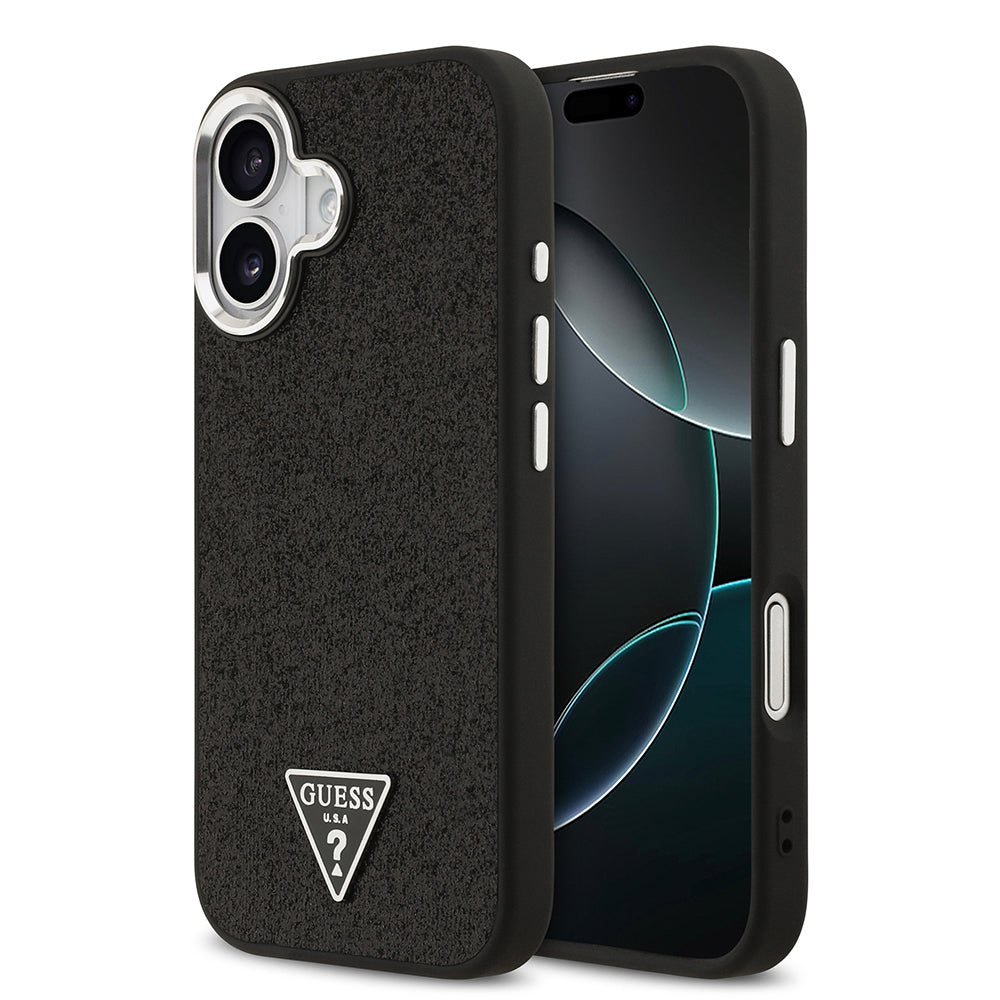 Apple iPhone 17 Kılıf Guess Orjinal Lisanslı M-safe Şarj Özellikli Metal Kamera Çerçeveli Üçgen Logolu Glitter Kapak - Görsel 3