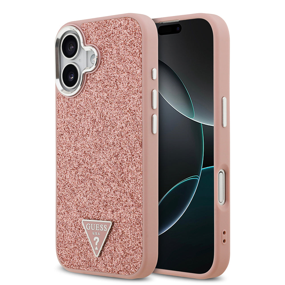 Apple iPhone 17 Kılıf Guess Orjinal Lisanslı M-safe Şarj Özellikli Metal Kamera Çerçeveli Üçgen Logolu Glitter Kapak - Görsel 2