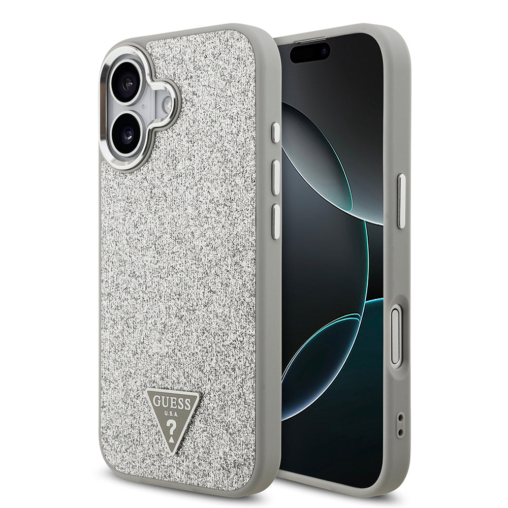 Apple iPhone 17 Kılıf Guess Orjinal Lisanslı M-safe Şarj Özellikli Metal Kamera Çerçeveli Üçgen Logolu Glitter Kapak - Görsel 4