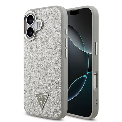 Apple iPhone 17 Kılıf Guess Orjinal Lisanslı M-safe Şarj Özellikli Metal Kamera Çerçeveli Üçgen Logolu Glitter Kapak - Görsel 4