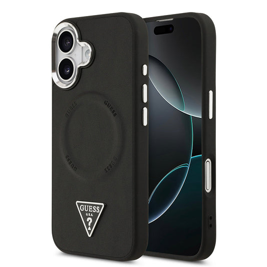 Apple iPhone 17 Kılıf Guess Orjinal Lisanslı M-safe Şarj Özellikli PU Deri Metal Kamera Çerçeveli Üçgen Logolu Kapak
