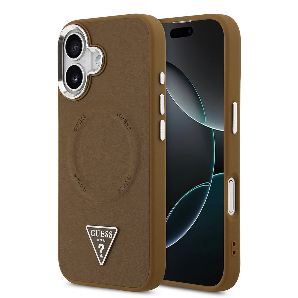 Apple iPhone 17 Kılıf Guess Orjinal Lisanslı M-safe Şarj Özellikli PU Deri Metal Kamera Çerçeveli Üçgen Logolu Kapak - Görsel 3