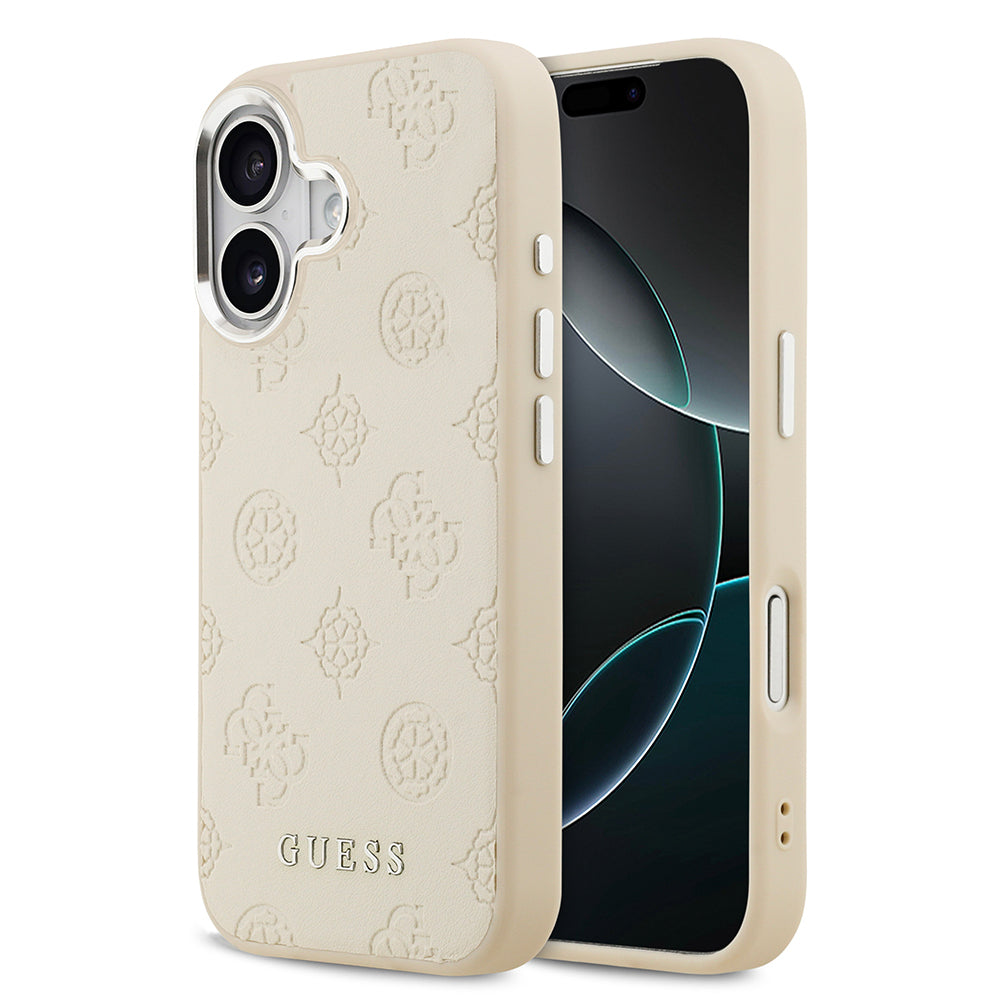 Apple iPhone 17 Kılıf Guess Orjinal Lisanslı M-safe Şarj Özellikli Sıcak Baskılı Klasik Yazı Logolu PU Deri Peony Kapak