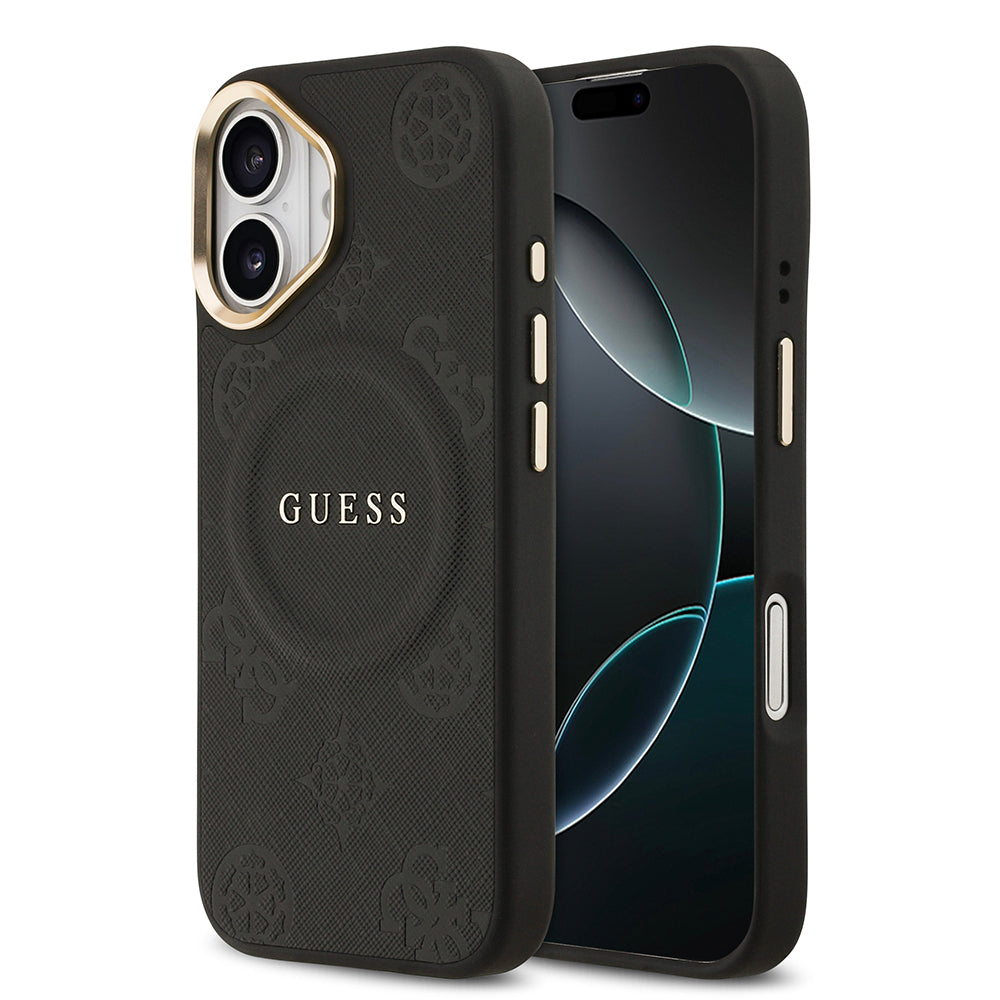 Apple iPhone 17 Kılıf Guess Orjinal Lisanslı M-safe Şarj Özellikli Sıcak Baskılı Yazı Logolu PU Deri Peony Kapak - Görsel 2
